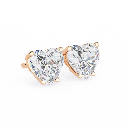 Yellow Gold Heart Cut Diamond Solitaire Stud Earrings - 2.43 Carat