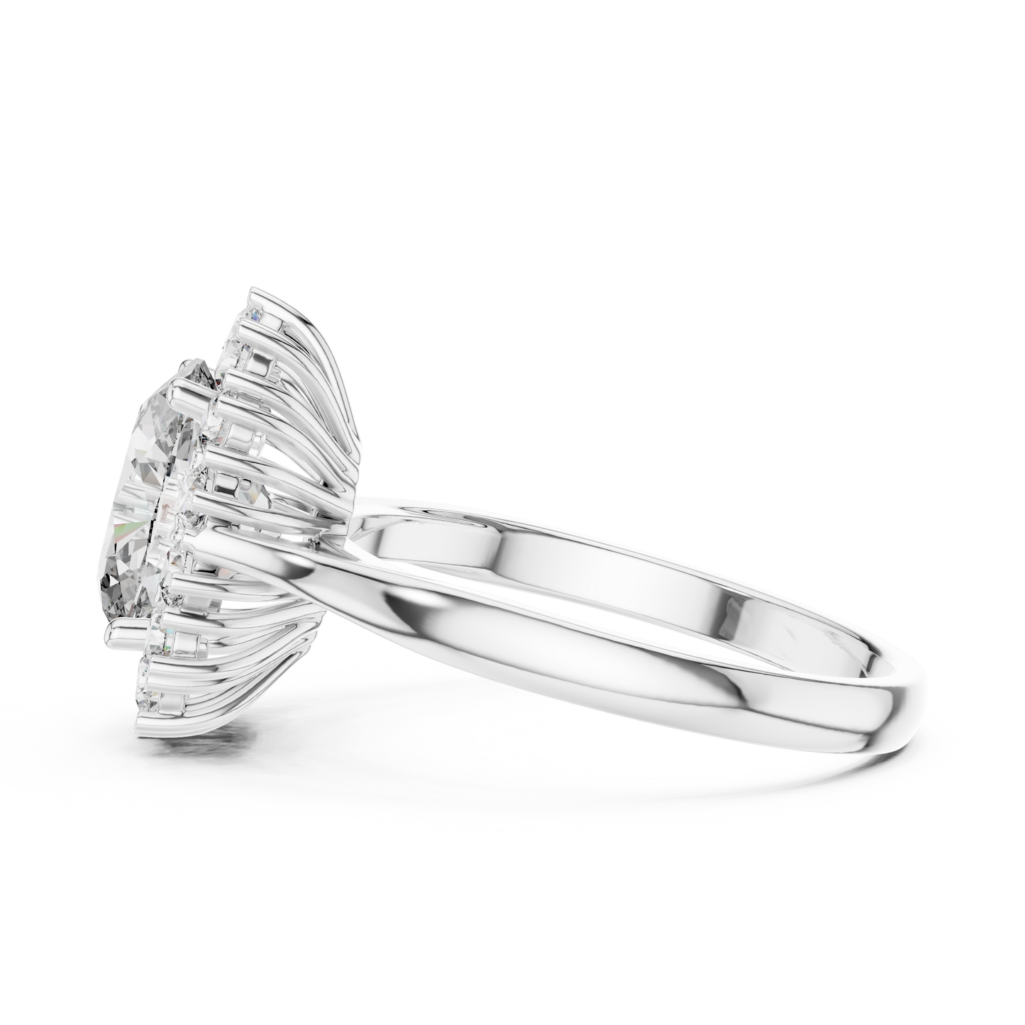 2.56CTW Oval Cut Diamond Sunburst Halo Engagement Ring in Yellow Gold