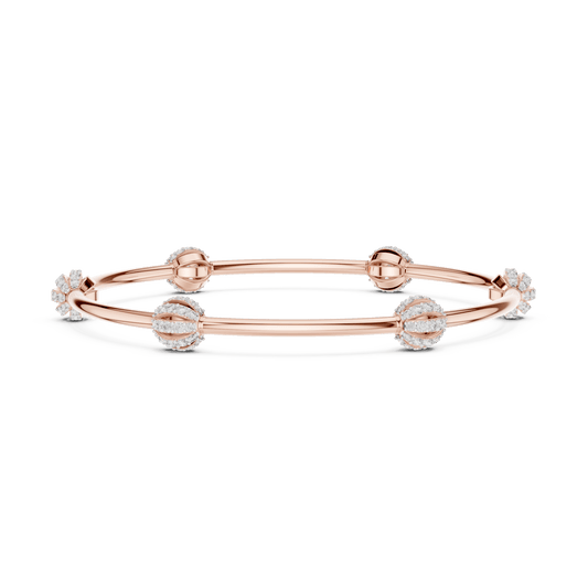 1.26 Carat Ribbed Diamond Ball Station Bangle - Yellow Gold