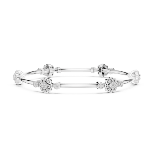 0.82 Carat Floral Cluster Diamond Station Bangle - Yellow Gold Bracelet
