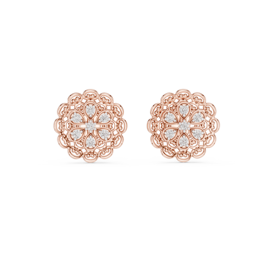 0.13ctw Yellow Gold Filigree Flower Mandala Stud Earrings with Diamond Cluster