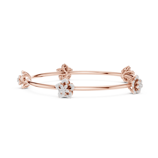 1.04 Carat Five-Petal Flower Diamond Station Bangle - Yellow Gold