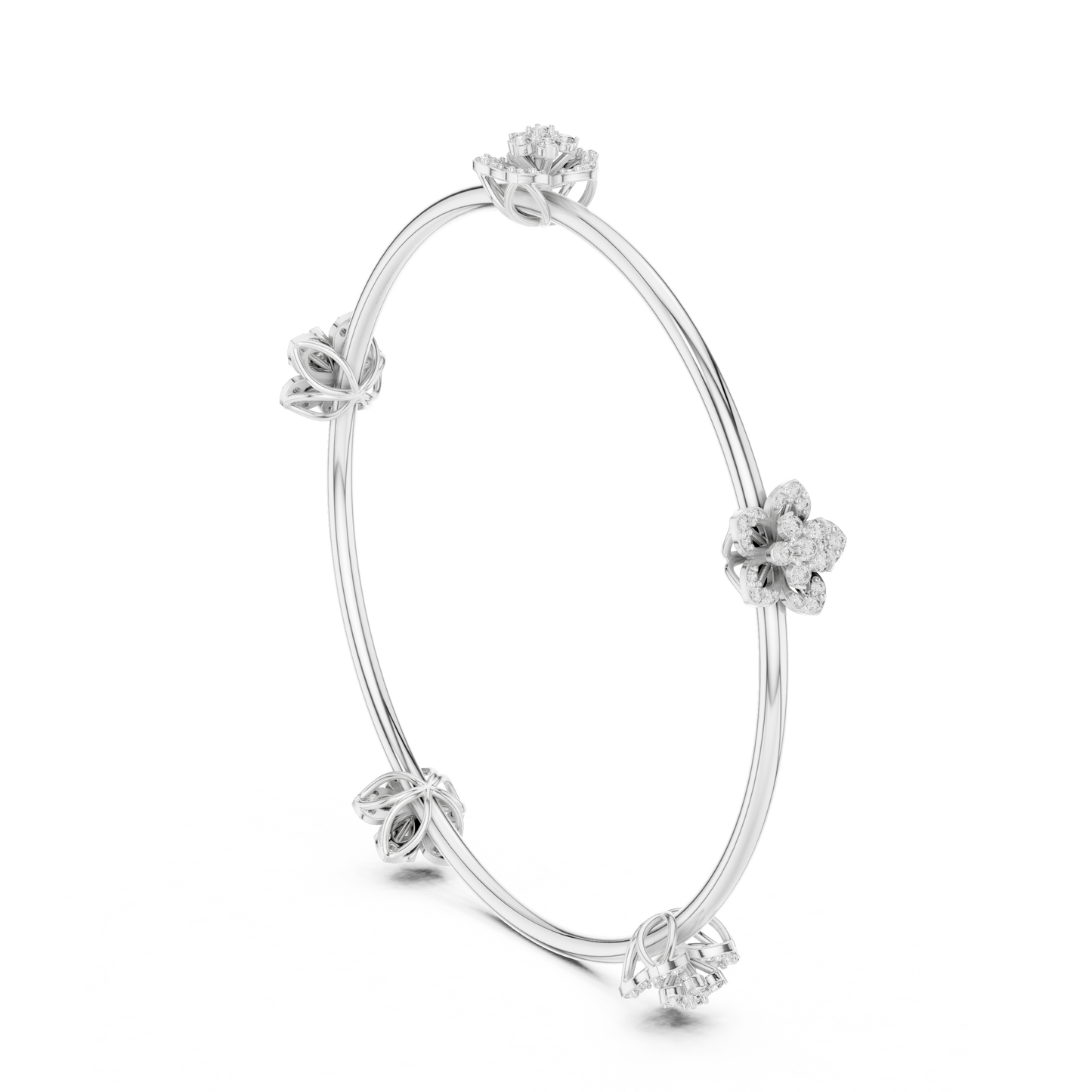 1.04CTW Five-Petal Flower Diamond Station Bangle - Yellow Gold