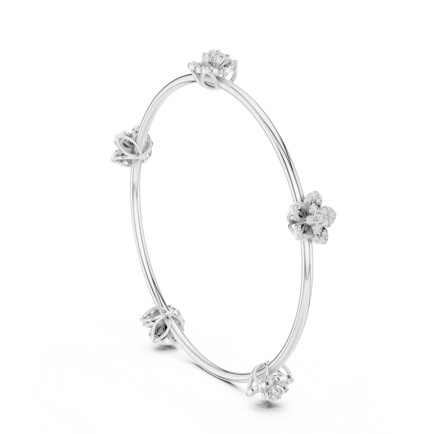 1.04 Carat Five-Petal Flower Diamond Station Bangle - Yellow Gold