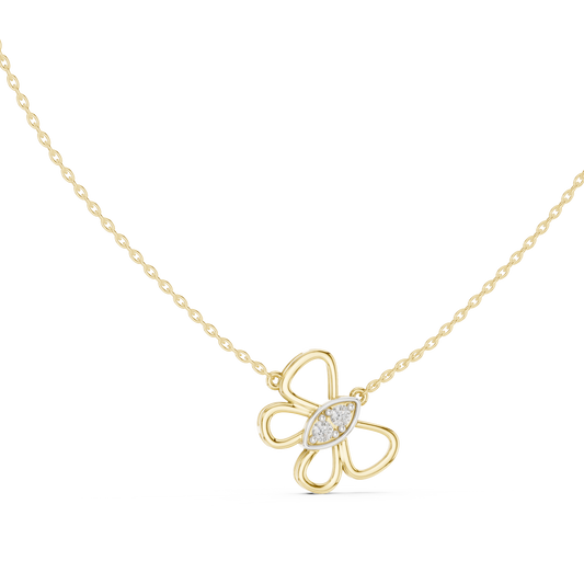 Sparkling Butterfly Bloom Pendant in Gold : 0.16CTW Round Diamonds