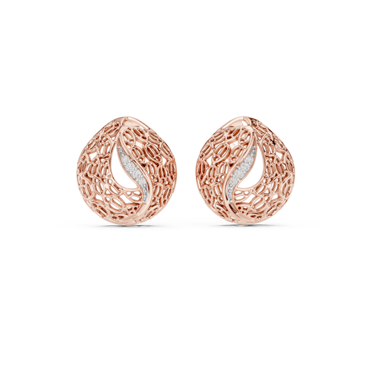 0.06ctw Gold Lattice Mesh Stud Earrings with Pave Diamond Accent Wave