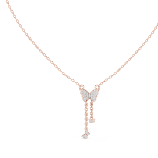 Yellow Gold Butterfly Dangle Pendent with 0.12CTW Pavé-Set Diamonds