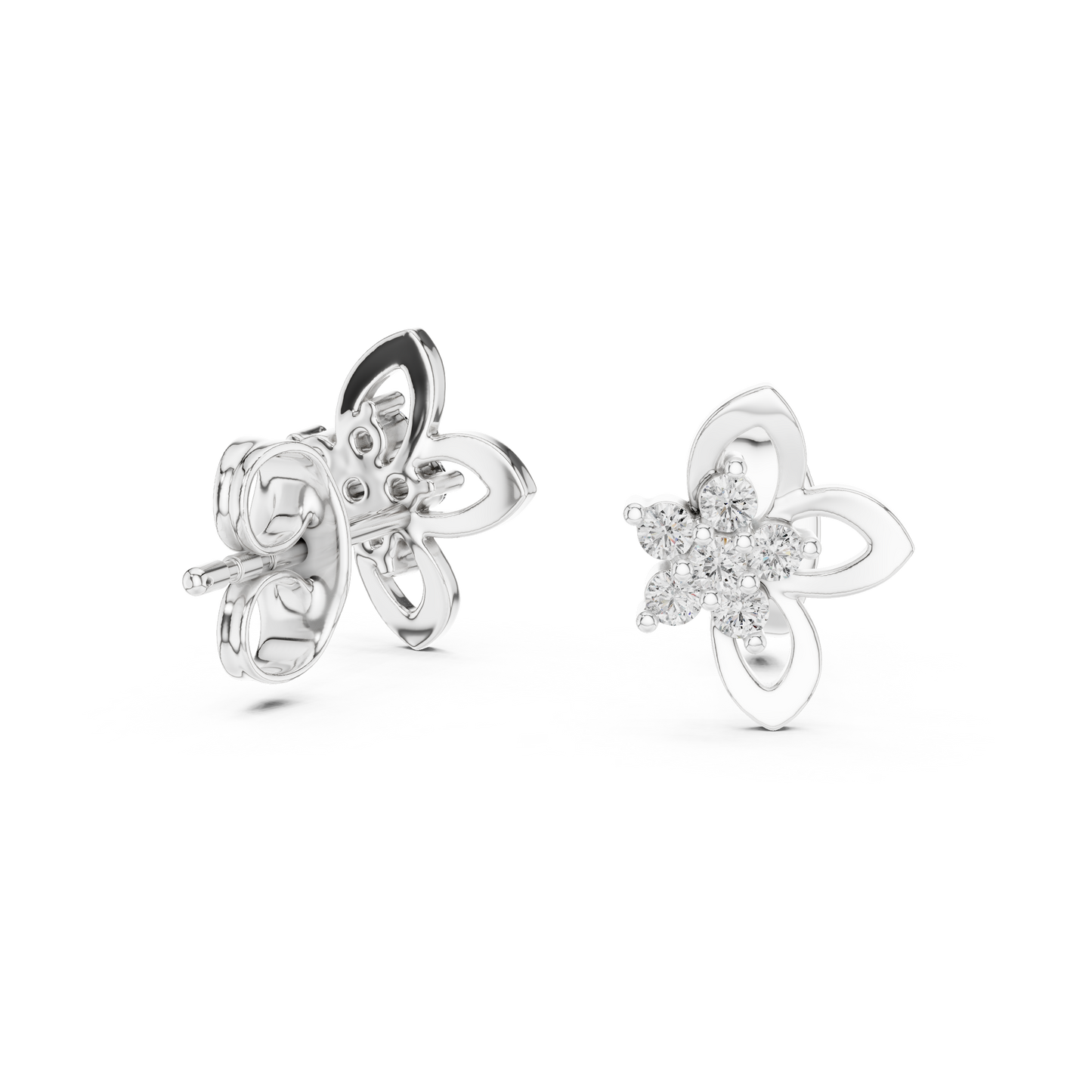 0.18ctw Round Diamond Flower Cluster Butterfly Stud Earrings - Solid Gold