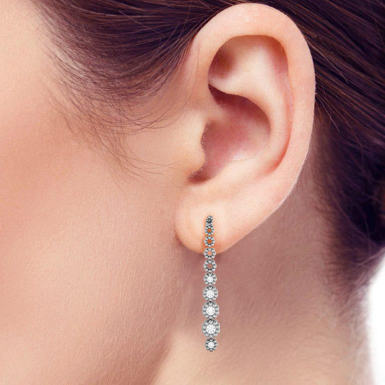 Pave Chain Drop Earrings In Rose Gold - 0.19 Ct Round Brilliant Cut