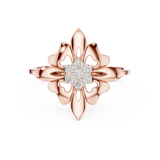 0.11 Carat Diamond Royal Blossom Crest Shield Ring | Yellow Gold
