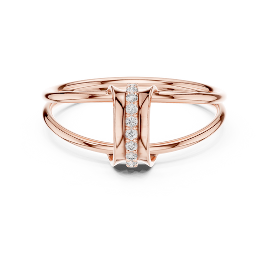 0.06 Carat Diamond Vertical Bar Split Shank Ring | Yellow Gold