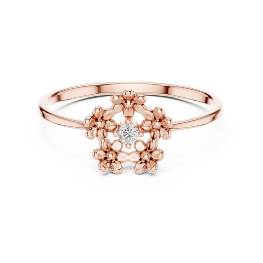 0.03 Carat Diamond Open Pentagon Flower Garland Ring | Yellow Gold