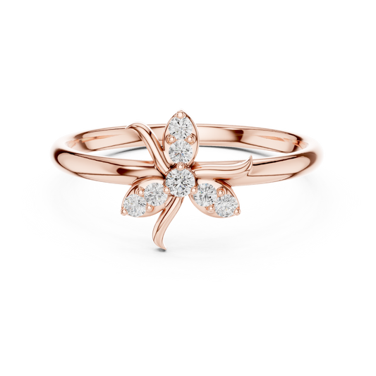 0.08 Carat Diamond Asymmetric Flower Lily Ring | Yellow Gold
