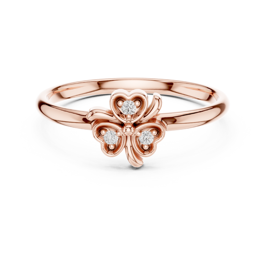 0.02 Carat Diamond Lucky Shamrock Clover Ring | Yellow Gold