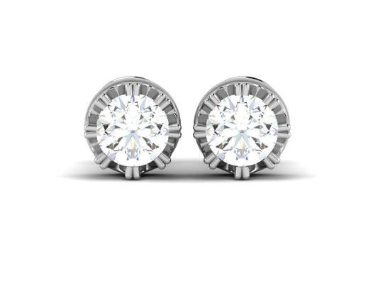 Gold Double Halo Diamond Stud Earrings - 0.47 Ct Round Brilliant Cut