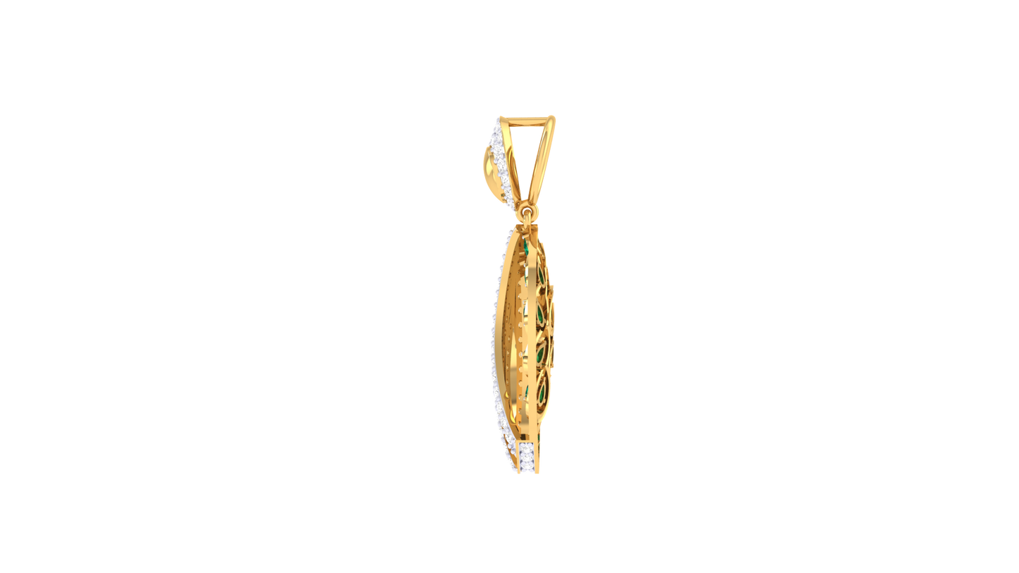 Peacock-Inspired Teardrop Pendant In Gold - 0.82 Ct Brilliant Cut Diamonds