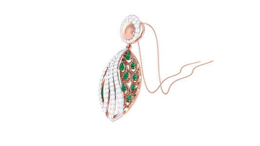 Peacock-Inspired Teardrop Pendant In Gold - 0.82 Ct Brilliant Cut Diamonds