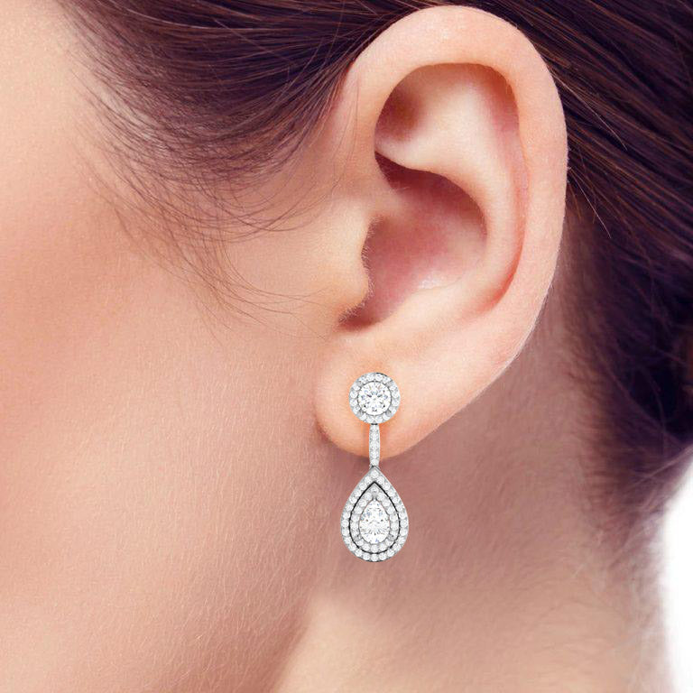Teardrop Double Halo Drop Earrings In Rose Gold - 5.02 Ct Round Brilliant Cut Diamonds