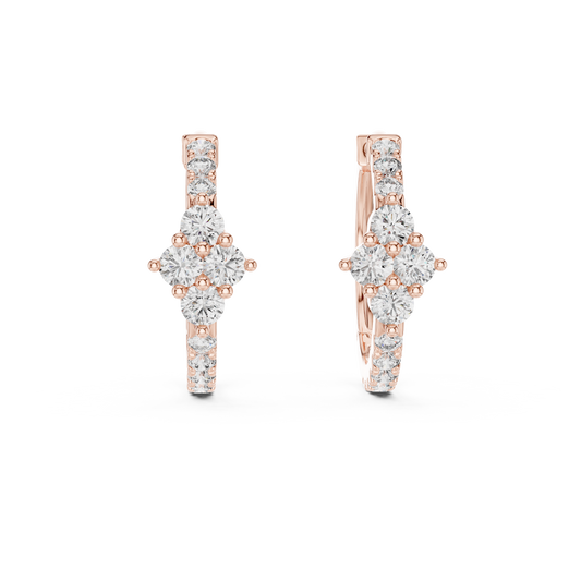 Diamond Rhombus Center Huggie Hoops in Gold - Radiant Cluster Earrings