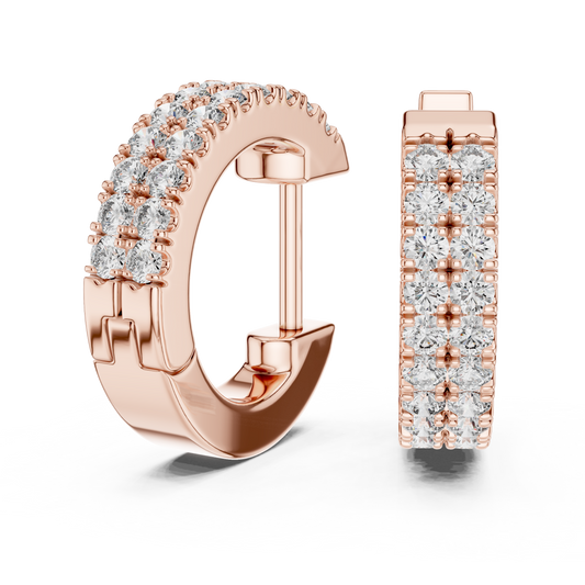 0.4 CTW Yellow Gold Double-Row Diamond Huggie Hoop Earrings