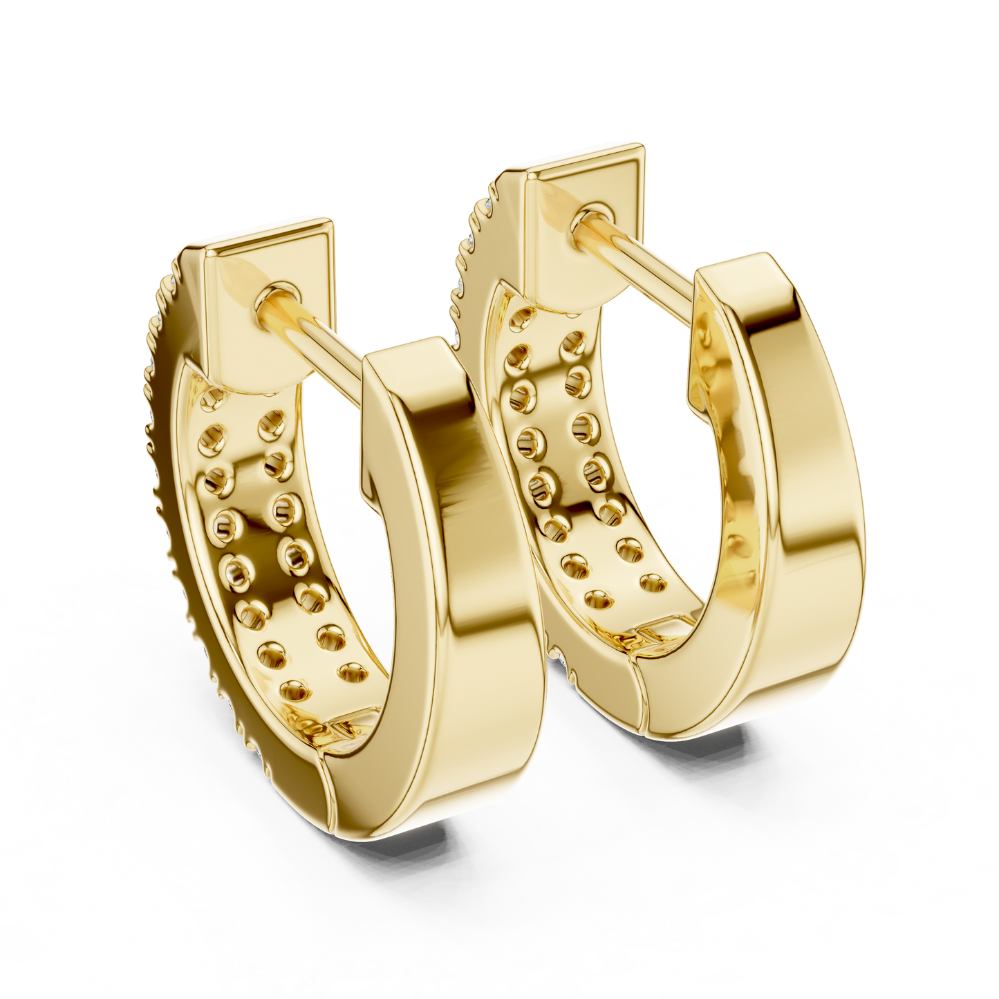 0.4 CTW Yellow Gold Double-Row Diamond Huggie Hoop Earrings