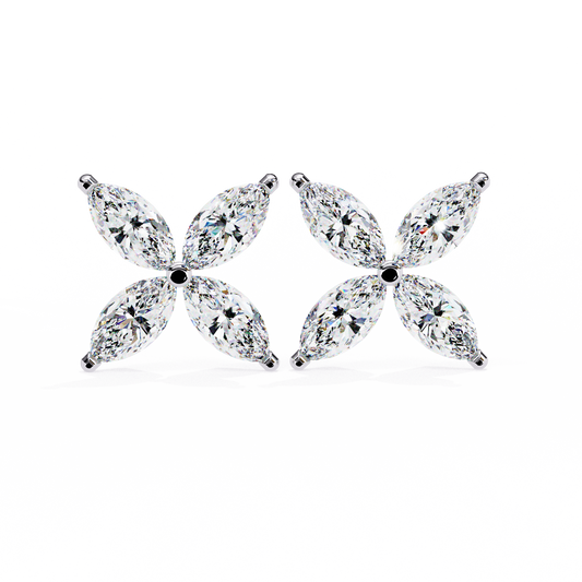 Four-Stone Marquise Diamond Floral Stud Earring in Gold- 0.88 Ct