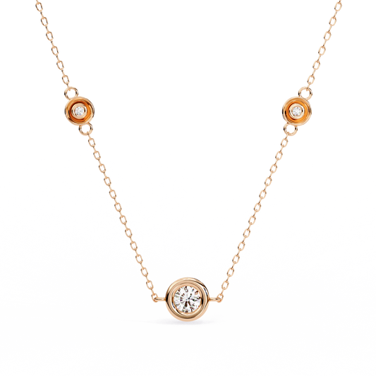 Ethereal Trio: Yellow Gold Bezel-Set Diamond Station Necklace Pendent- 0.07 Ct