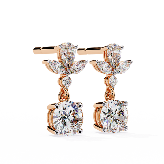 Petite Marquise & Round-Cut Floral Drops in Yelow Gold - 1.16 Ct