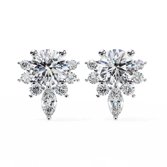 Celestial Radiance Diamond Cluster Studs Earrings in Gold - 0.68 Ct