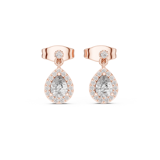 0.48ctw Pear Shape Diamond Halo Dangle Earrings in Yellow Gold