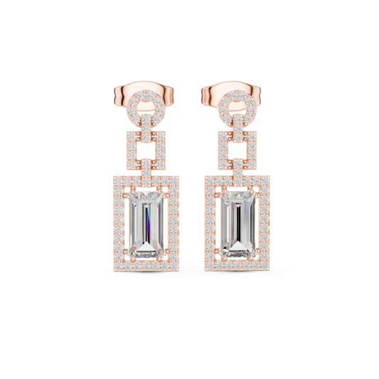 1.96ctw Art Deco Baguette Cut Geometric Drop Earrings in Yellow Gold