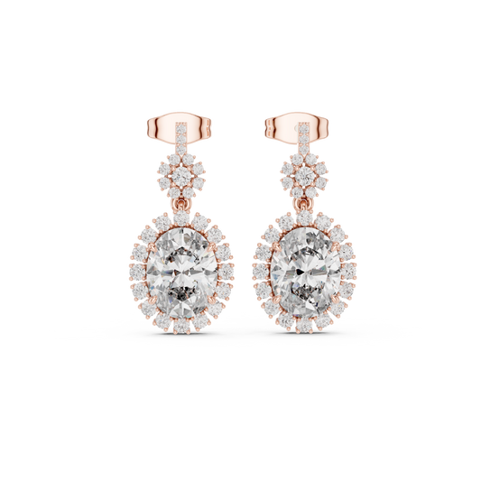 3.99ctw Vintage Oval Diamond Sunburst Halo Drop Earrings in Yellow Gold