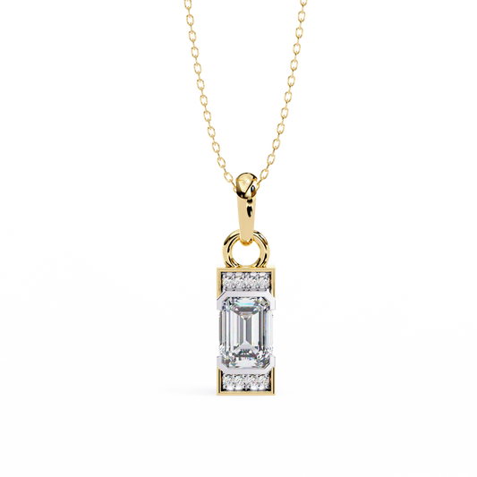 Geometric Emerald-Cut Solitaire Drop Pendent in Yellow Gold- 1.05 Ct