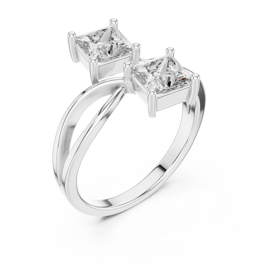 Princess Cut Two-Stone Toi et Moi Ring in White Gold