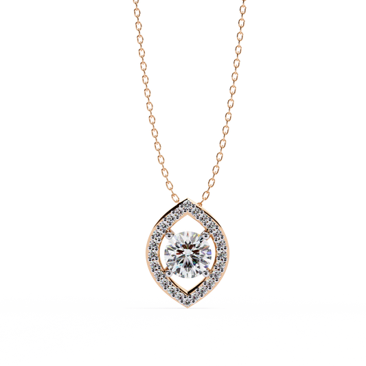 Modern Halo Solitaire Pendant in Radiant Yellow Gold- 0.56 Ct Round Diamonds