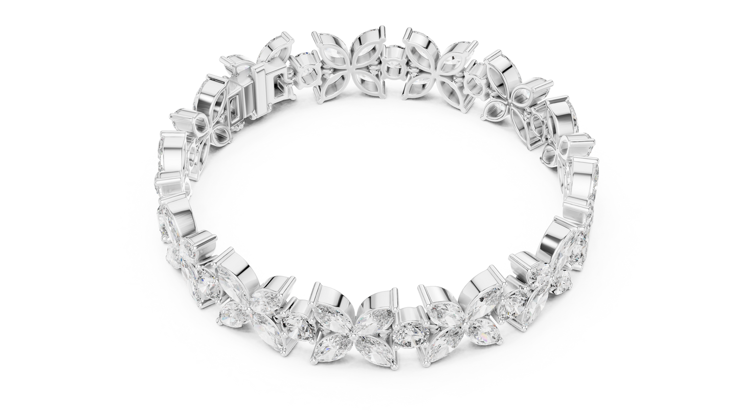 14.05CTW Marquise Floral Cluster Diamond Bracelet in Yellow Gold