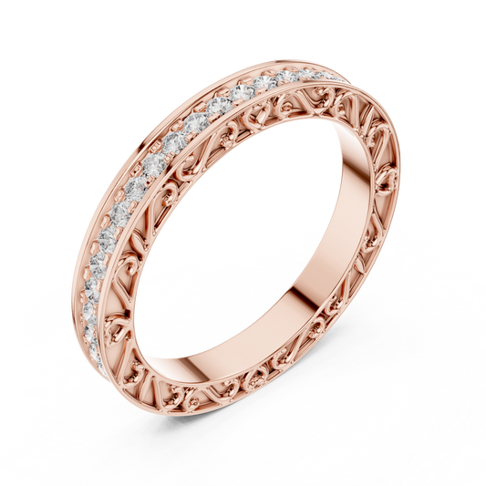 0.50CTW Round Cut Diamond Vintage Filigree Eternity Band in Yellow Gold