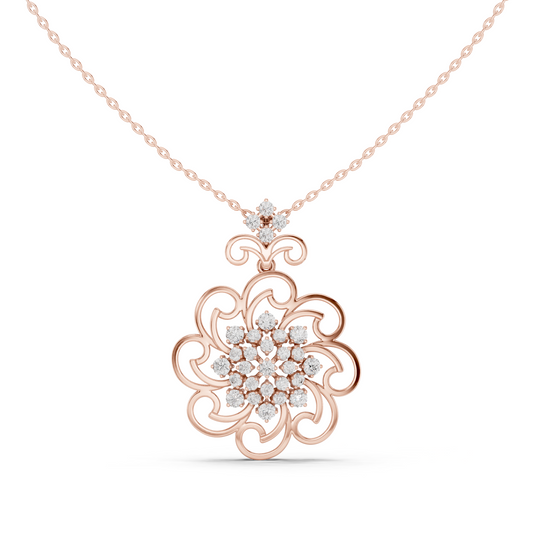 Floral Swirl Diamond Medallion Pendant Yellow Gold- 1.03CTW