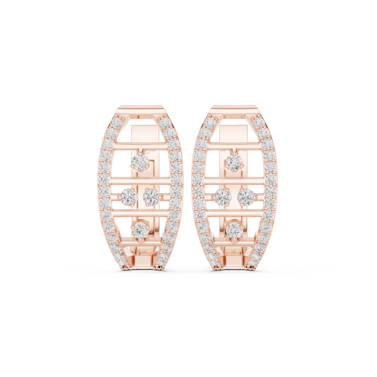 0.39CTW Elegant Yellow Gold Architectural Ellipse Diamond Cage Hoops with Hidden Hinge