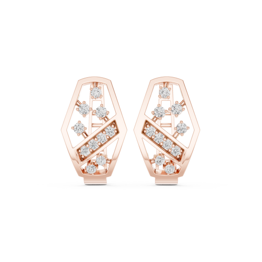 Yellow Gold Diamond Hexagonal Huggies | 0.32CTW Brilliant Cluster Openwork Hoop Earrings