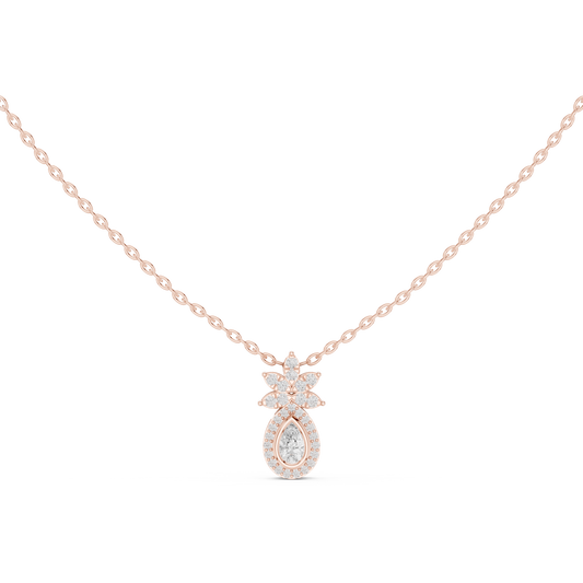 0.35CTW Pear-Cut Diamond Halo Pendant with Floral Crown in Yellow Gold