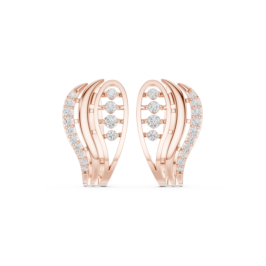 0.28CTW Yellow Gold Elegant Wave Diamond Earrings | Brilliant Cut Pave Hoop