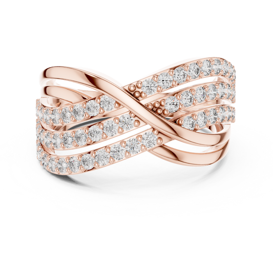 0.78 Carat Round Diamond Multi-Row Infinity Criss-Cross Ring - Solid Gold
