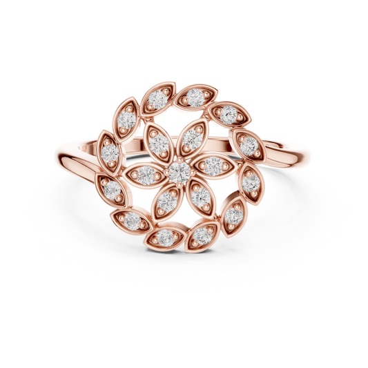 0.20 Carat Gold Diamond Floral Swirl Ring | Marquise Flower Cluster Statement Ring