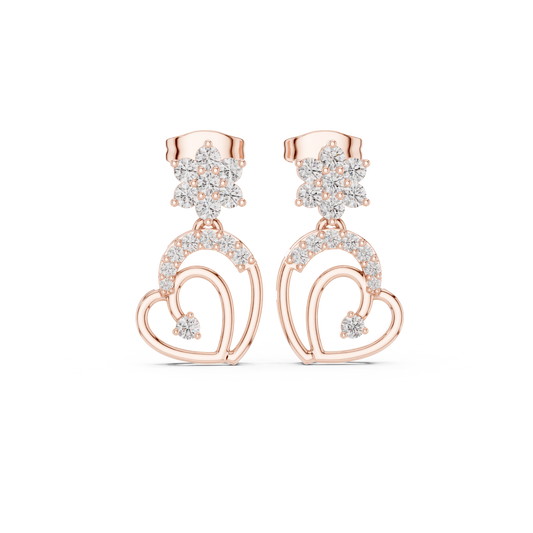 0.61CTW Diamond Flower & Open Heart Drop Earrings in Yellow Gold