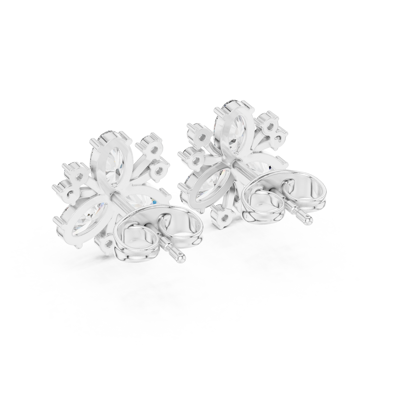 1.16ctw Round & Marquise Diamond Flower Cluster Stud Earrings in Yellow Gold