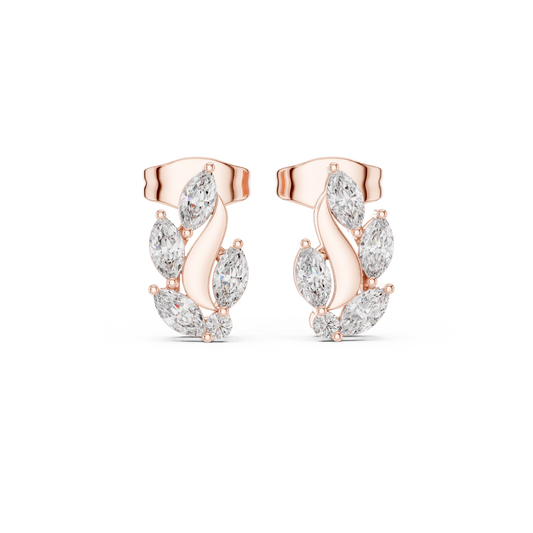 0.45ctw Marquise Diamond Wave Cluster Earrings in Yellow Gold | Abstract Leaf Studs