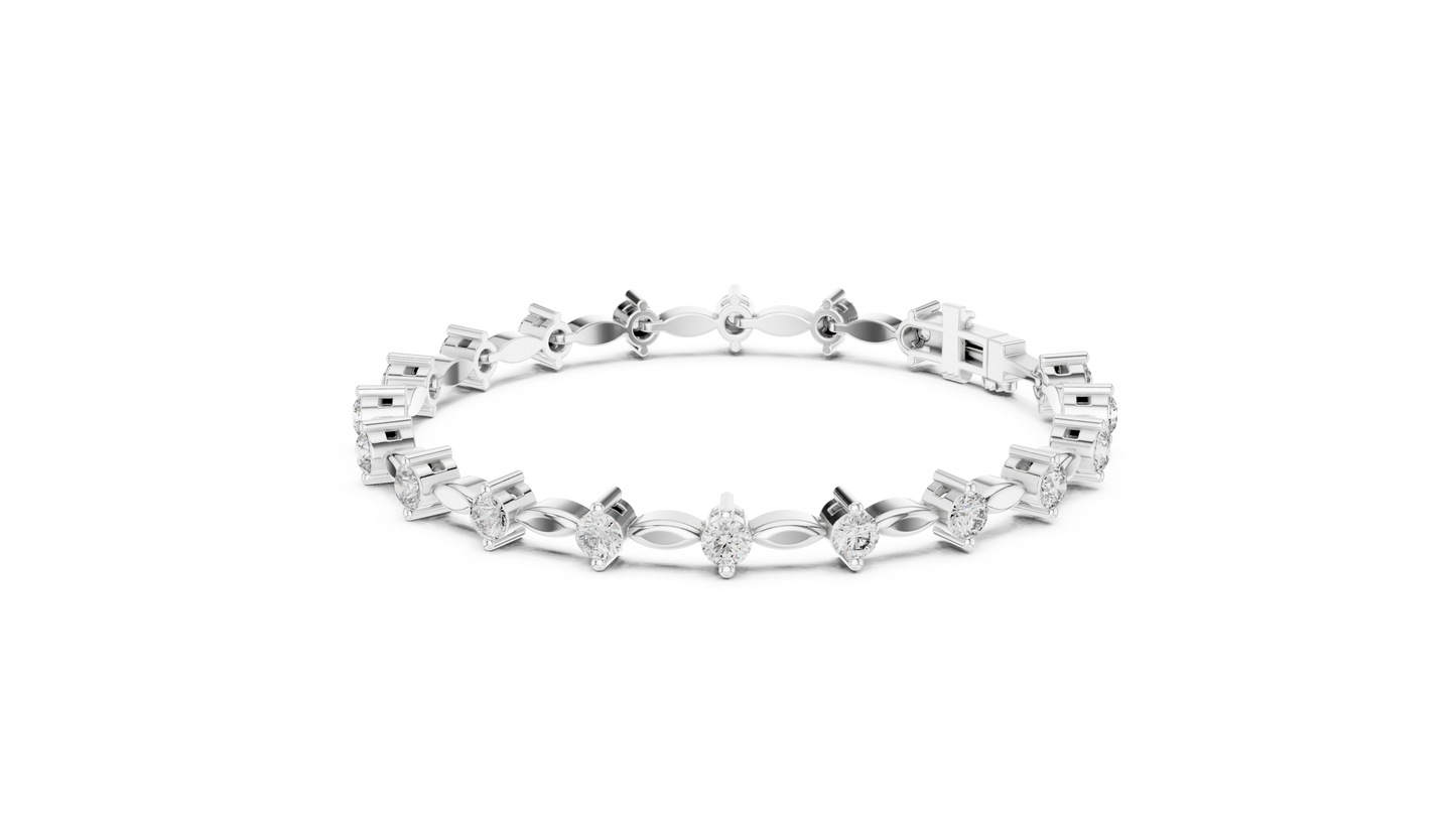 Celestial Radiance: Yellow Gold Solitaire Diamond Bracelet with Marquise-Link Bale