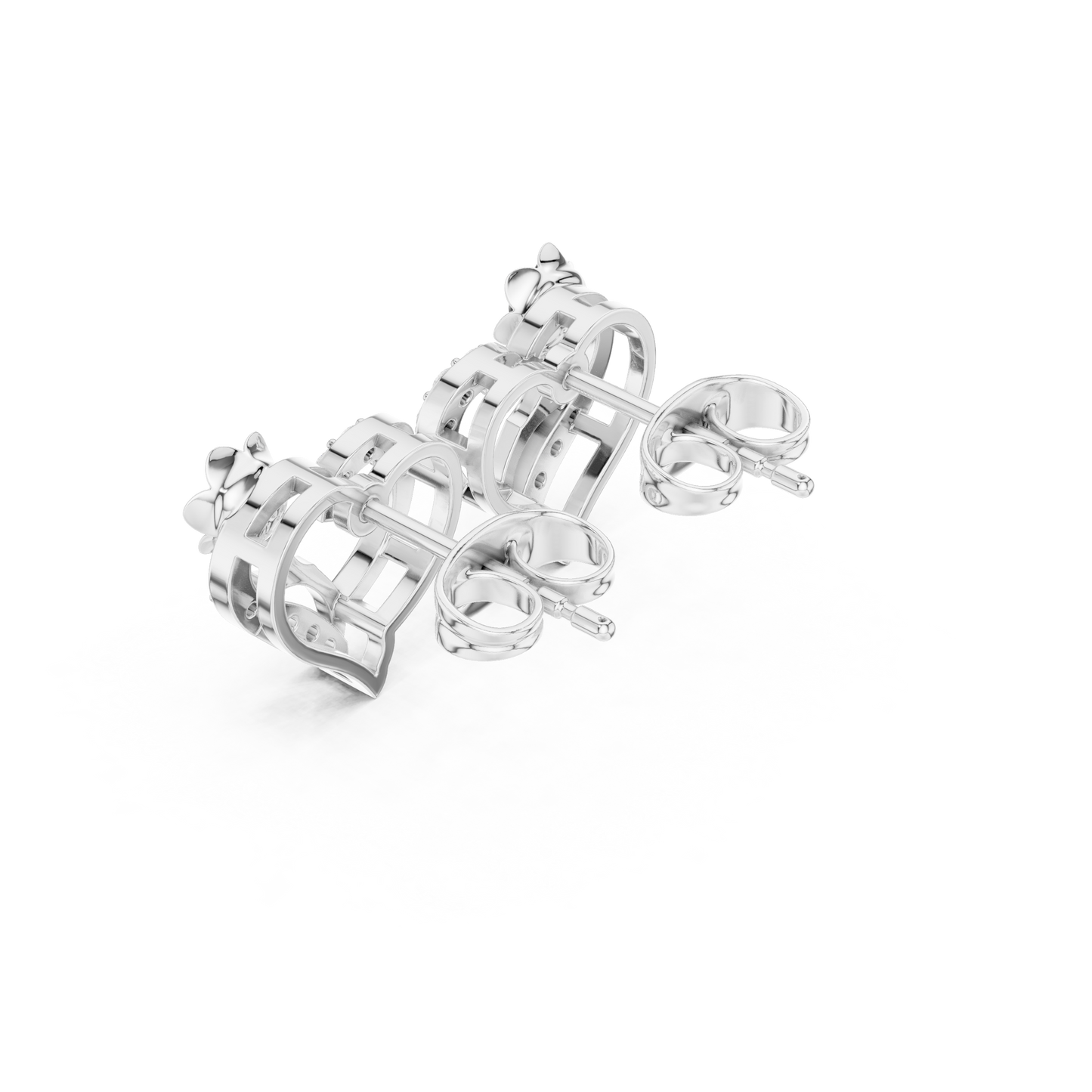 Yellow Gold Diamond Floral Open Heart Statement Stud Earrings - 0.14ctw