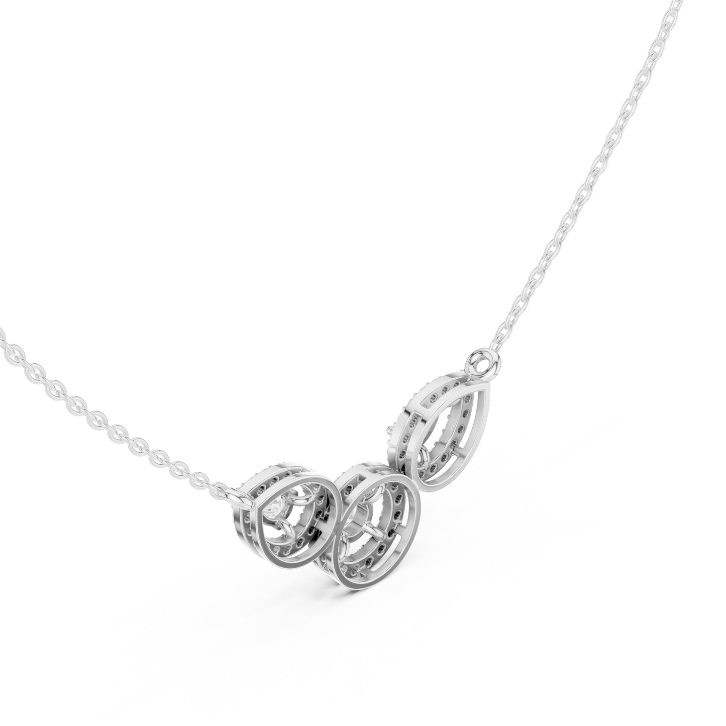 1.11ctw Solid Gold Modern Diamond Mangalsutra Trio Halo Pendant Necklace